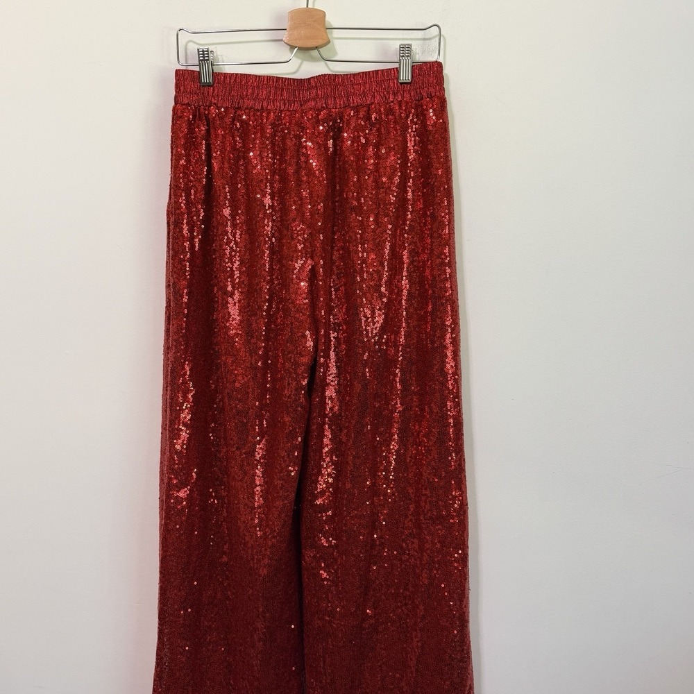 Simply Southern Red Sequins Sparkle Pants 8 Pull On Wide Leg Party Holiday NEW - Picture 4 of 7
